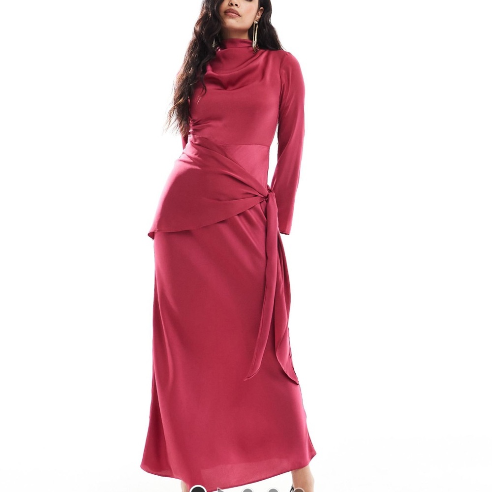 Elegant Fuchsia Long Sleeve Maxi Wrap Dress